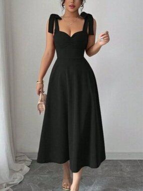 Black Elegant Women's Romantic A-Line Sleeveless Dress